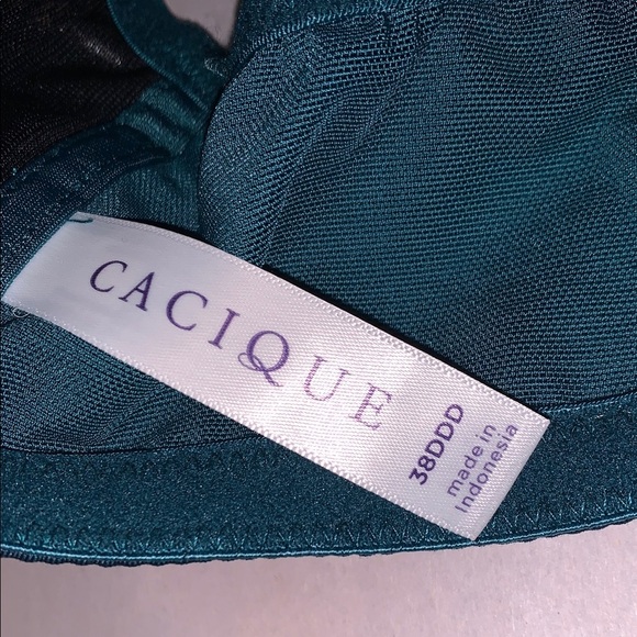 Cacique Boost Plunge Dark Teal Blue Lace Bra RacerBack Underwire Strappy 38DDD - Picture 2 of 11